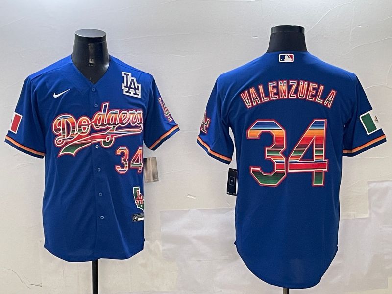 Men Los Angeles Dodgers #34 Valenzuela Blue Fashion Game 2025 Nike MLB Jersey style 3122